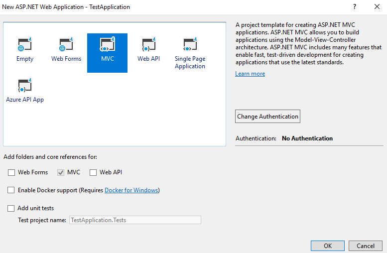 Checking the MVC checkbox